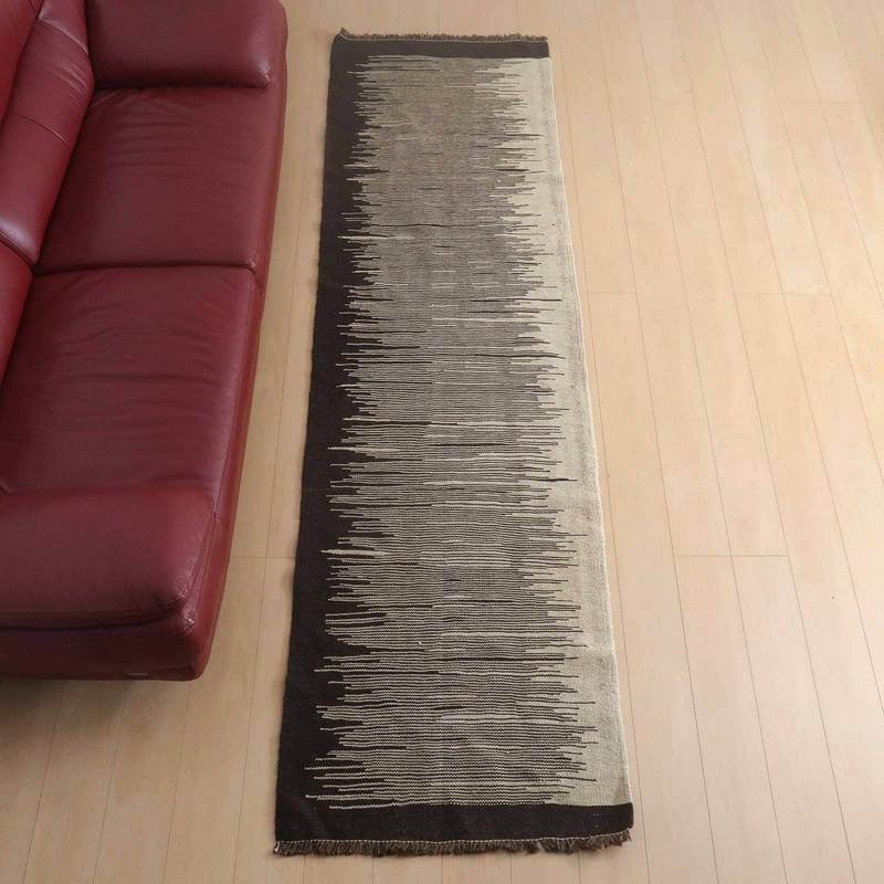 イラン・シラーズ産 キリム 細長 ランナー 288×81cm 手織り ラグ ウール 100% 洗える キッチンマット 廊下敷 ベッドサイド ロングラグ ホットカーペット対応 床暖房対応 ラグマット 絨毯 キリム柄 kilim ブラウン （品番:KR-543）
