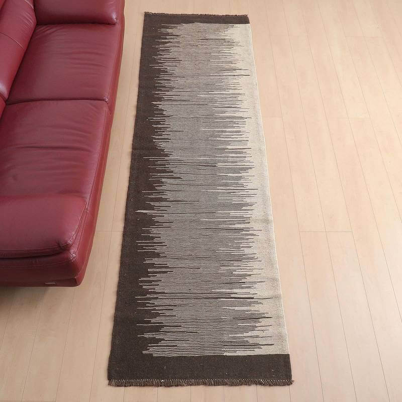 イラン・シラーズ産 キリム 細長 ランナー 289×86cm 手織り ラグ ウール 100% 洗える キッチンマット 廊下敷 ベッドサイド ロングラグ ホットカーペット対応 床暖房対応 ラグマット 絨毯 キリム柄 kilim 無染色 （品番:KR-66279）
