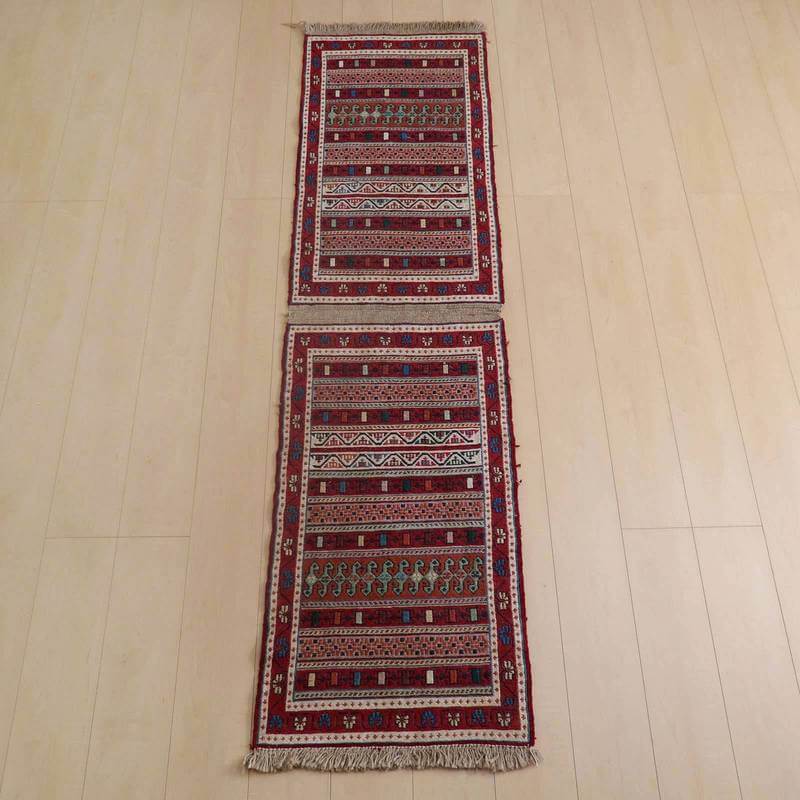 イラン・アゼルバイジャン産 キリム 細長 ランナー 195×54cm 手織り ラグ ウール 100% 洗える キッチンマット 廊下敷 ベッドサイド ロングラグ ホットカーペット対応 床暖房対応 ラグマット 絨毯 キリム柄 kilim （品番:KR-727）