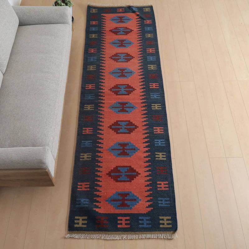 イラン・シラーズ産 キリム 細長 ランナー 289×87cm 手織り ラグ ウール 100% 洗える キッチンマット 廊下敷 ベッドサイド ロングラグ ホットカーペット対応 床暖房対応 ラグマット 絨毯 キリム柄 kilim（品番:KR-806） 34,450円