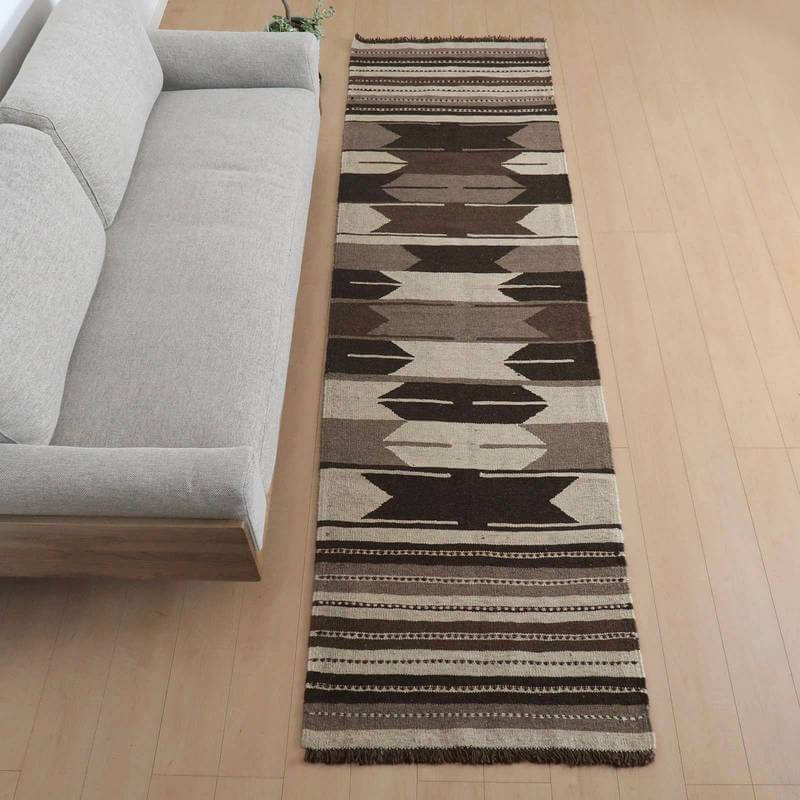 イラン・シラーズ産 キリム 細長 ランナー 297×82cm 手織り ラグ ウール 100% 洗える キッチンマット 廊下敷 ベッドサイド ロングラグ ラグマット 絨毯 キリム柄 kilim（品番:KR-953）