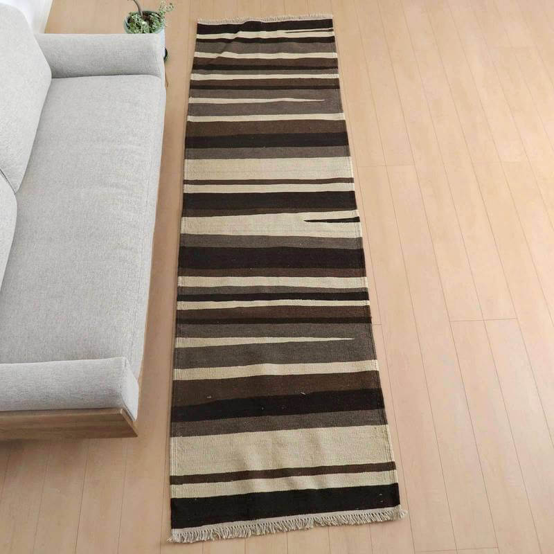 イラン・シラーズ産 キリム 細長 ランナー 294&times;85cm 手織り ラグ ウール 100% 洗える キッチンマット 廊下敷 ベッドサイド ロングラグ ホットカーペット対応 床暖房対応 ラグマット 絨毯 キリム柄 kilim（品番:KR-964）｜キリム＆絨毯・オリエンタルムーン