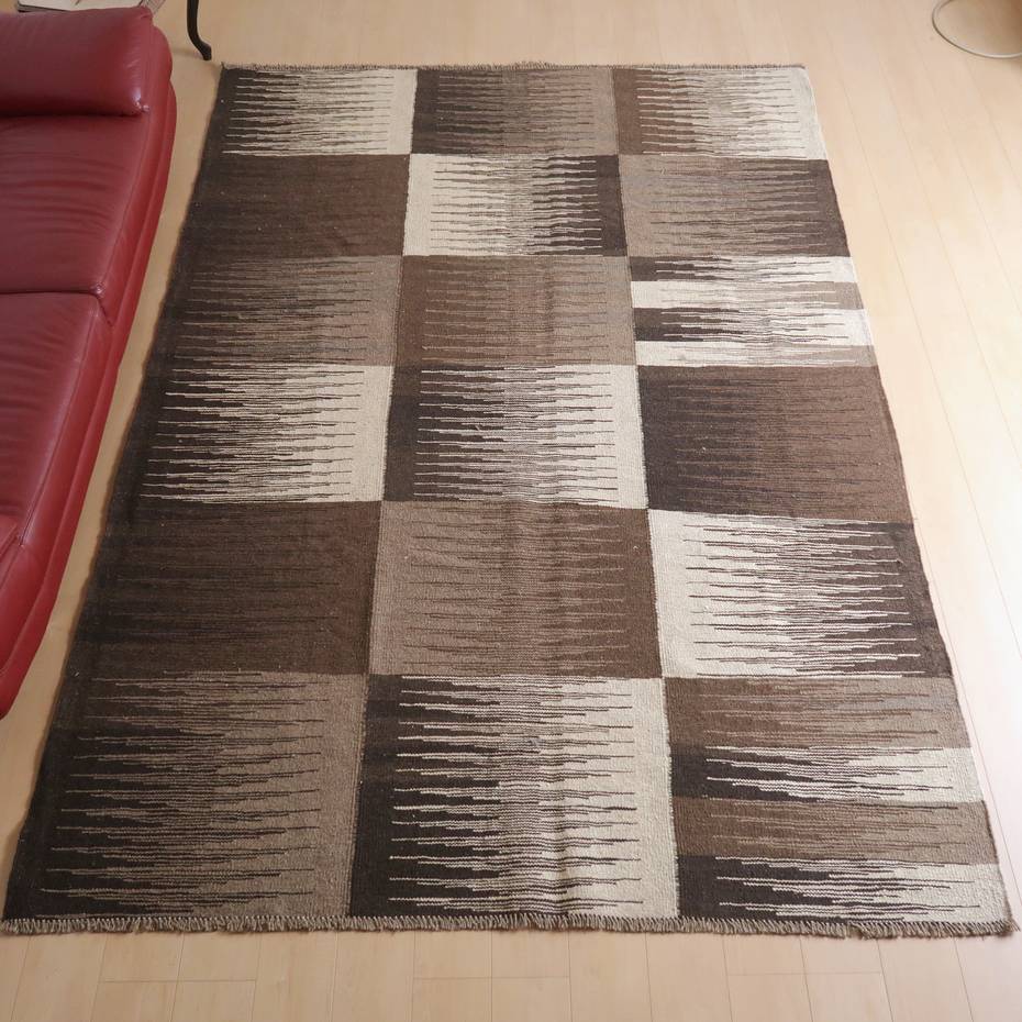 イラン・シラーズ産 キリム 特大 リビングサイズ 297×202cm 手織り ラグ ウール 100% おしゃれ 北欧 ナチュラル 洗える ダイニング ホットカーペット対応 床暖房対応 ラグマット 絨毯 キリム柄 kilim ブラウン （品番:KX-66386）