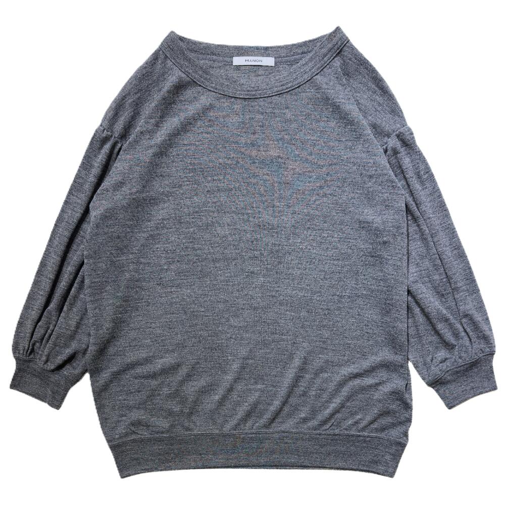 MANON (マノン) WOOL MIX COOL GATHER SLEEVE TEE -Charcoal- [MNN-C-184] クルーネックTee 七分袖 レディース 送料無料｜o-mureys