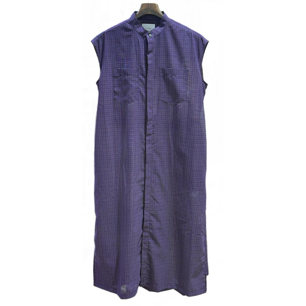 MANON (マノン) SUMMER WOOL MIX NO SLEEVE ONE PIECE -Purple- [MNN-OP-124] バンドカラー ノースリーブワンピース レディース 送料無料｜o-mureys