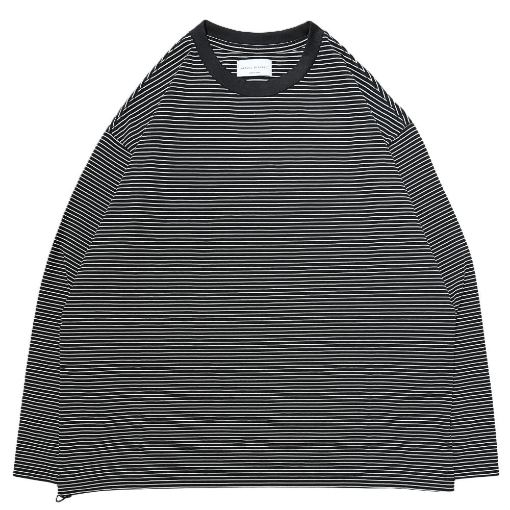 MANUAL ALPHABET (マニュアルアルファベット) HIGAUGE BORDER SPINDLE L/S TEE -Black/White- [MA-C-264] ハイゲージ ワイドシルエット ボーダー ロンT 送料無料｜o-mureys