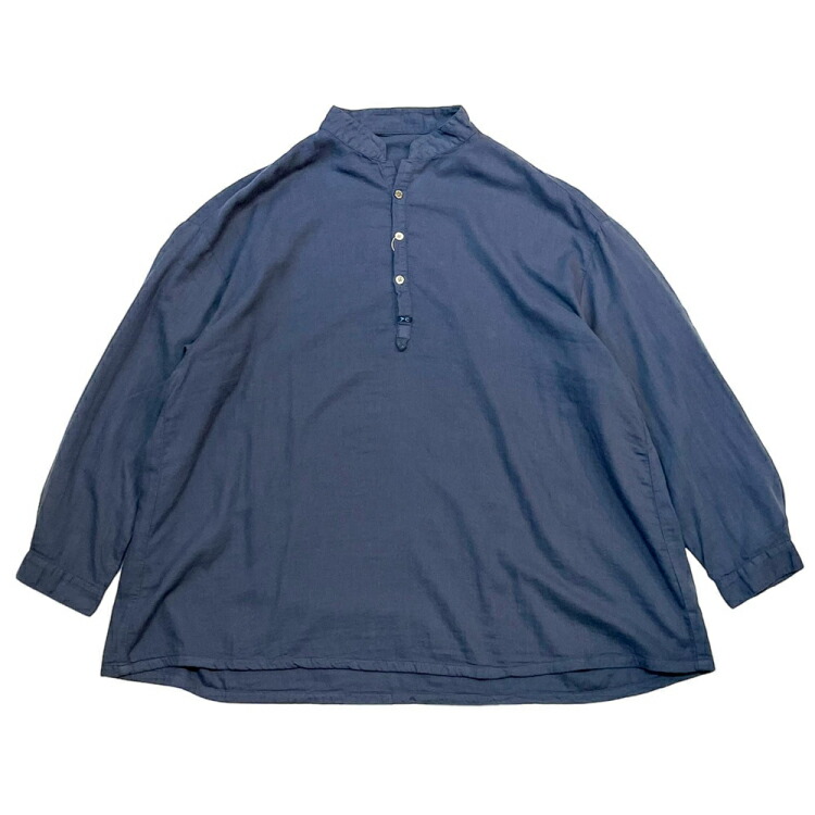 Porter Classic (ポータークラシック) SUVIN GOLD GAUZE STAND COLLAR LONG SMOCK SHIRT -NAVY スビンゴールド ガーゼ スタンドカラー ロングスモックシャツ ネイビー｜o-mureys