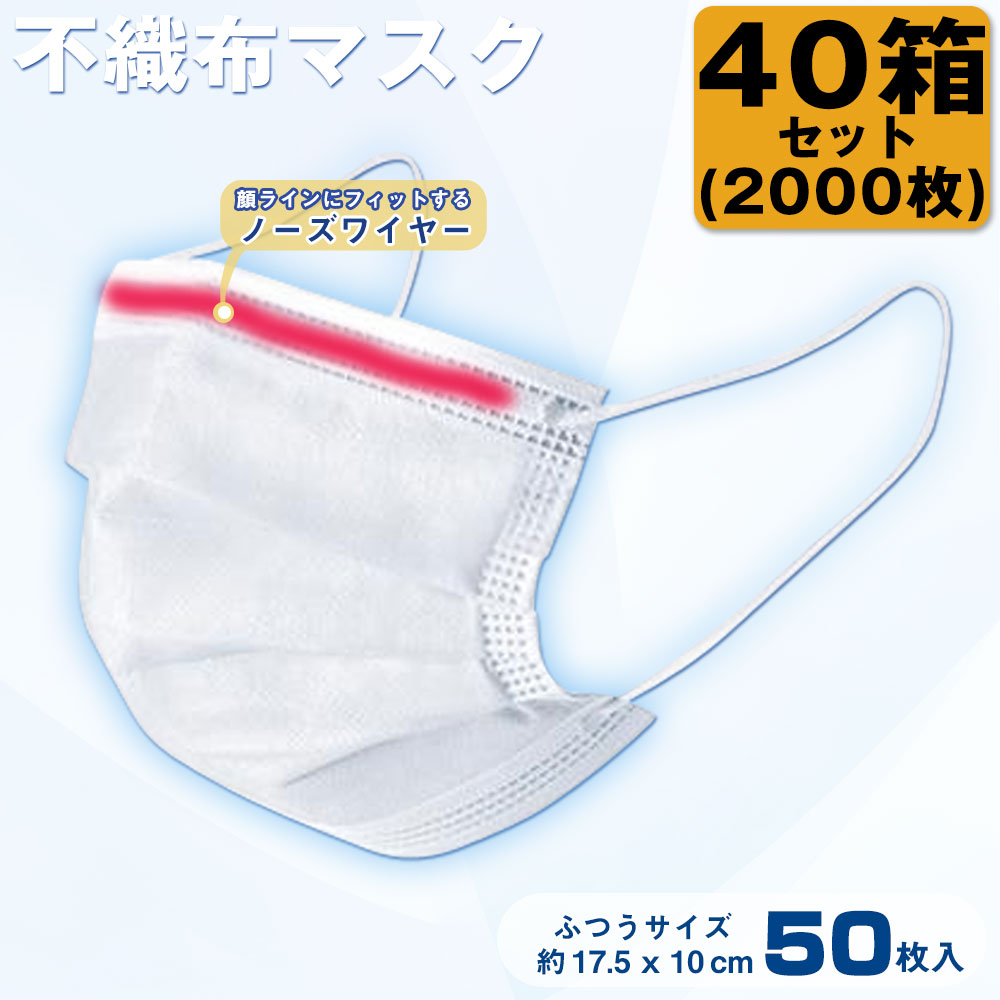 【40個セット】マスク 在庫あり 不織布マスク 50枚 40箱 2000枚 使い捨て ふつうサイズ 大人用 フリーサイズ メンズ レディース ホワイト 白 国内発送 プリーツ式 マスク3層構造 花粉 対策 予防 大人 男女兼用 清潔 普通サイズ 即納 在庫アリ 在庫有り 毎日出荷 『oz』 6,424円