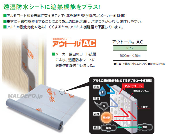 気質アップ アウトールac 遮熱透湿シート1000mm 50m 超特価激安