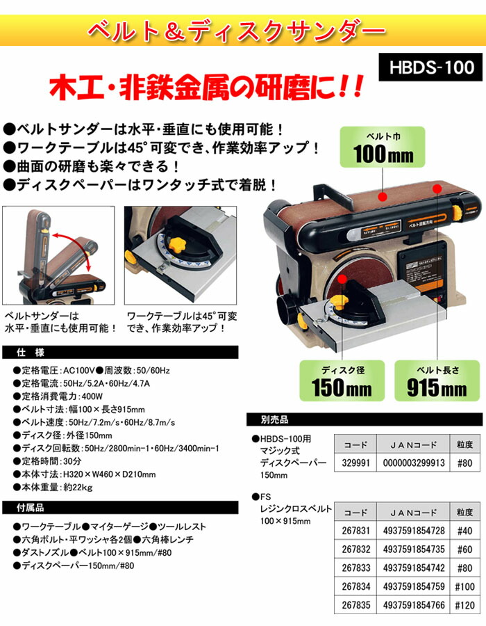 楽天市場 卓上ベルト ディスクサンダー 兼用型 Hbds 100 H H オアシスプラス