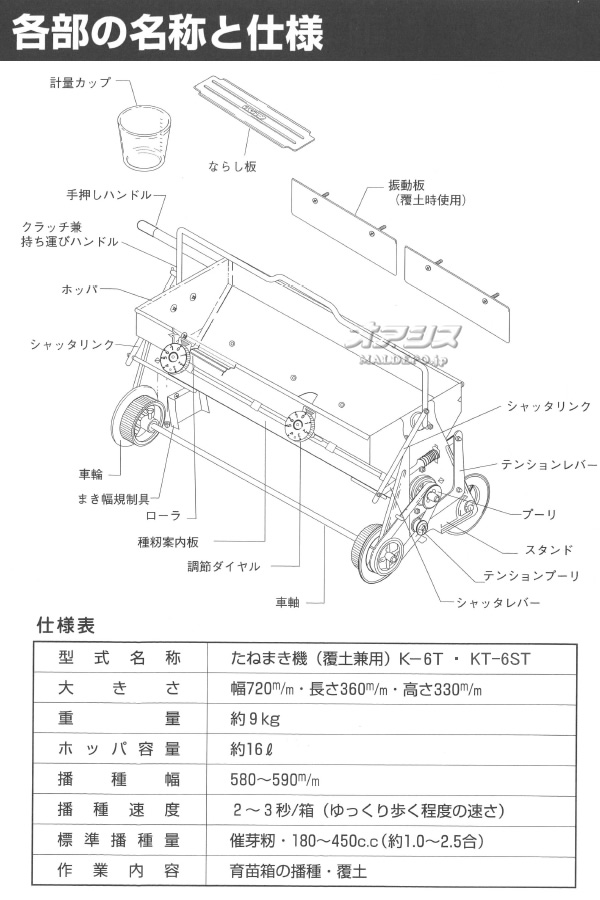 水稲用手押し播種機 K-6T 啓文社 縁ブラシ無し ガーデニング・農業