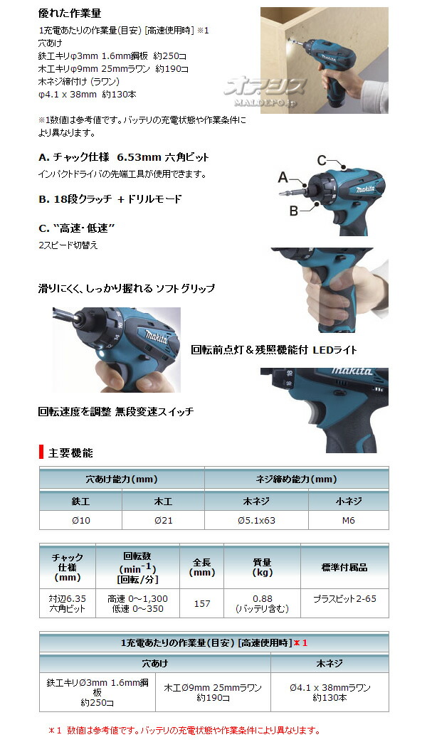 予約販売】本 バッテリ makita 10.8V充電式ドライバドリル マキタ ケース付 DF030DWSP 充電器 DIY・工具