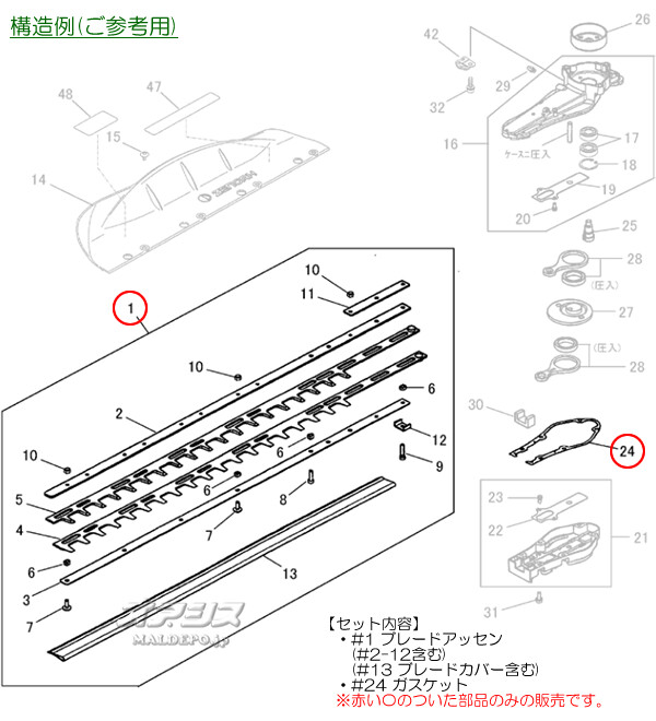 ブレードセットK ヘッジトリマ HT753Pro-Super Hard用 Zenoah(ゼノア