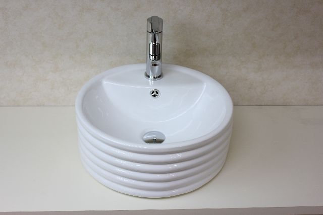 洗面ボウル（洗面ボール 手洗い鉢）＋排水栓、排水Sトラップ　セット　おしゃれ　洗面器　洗面台　洗面化粧台 手洗い器　手洗いボウル 陶器 洗面ボウル KORS-1409 丸型｜オバラ住設店