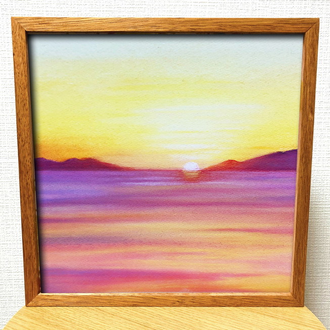 作品 : 夕陽に染まる海 送料無料 秋 ゆめの 大きい アートパネル 画家 雑貨 風景 風景画 縁起画良い パステルアート ロココロ 縁起絵 パステル  秋空 水彩画 運気が上がる 景色 ピクチャー 絵 アート インテリア 絵画