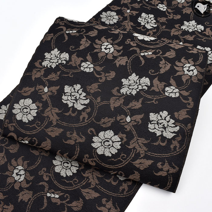 博多帯 名門 協和織 謹製 あられ文様 八寸 名古屋帯 黒 正絹 日本製