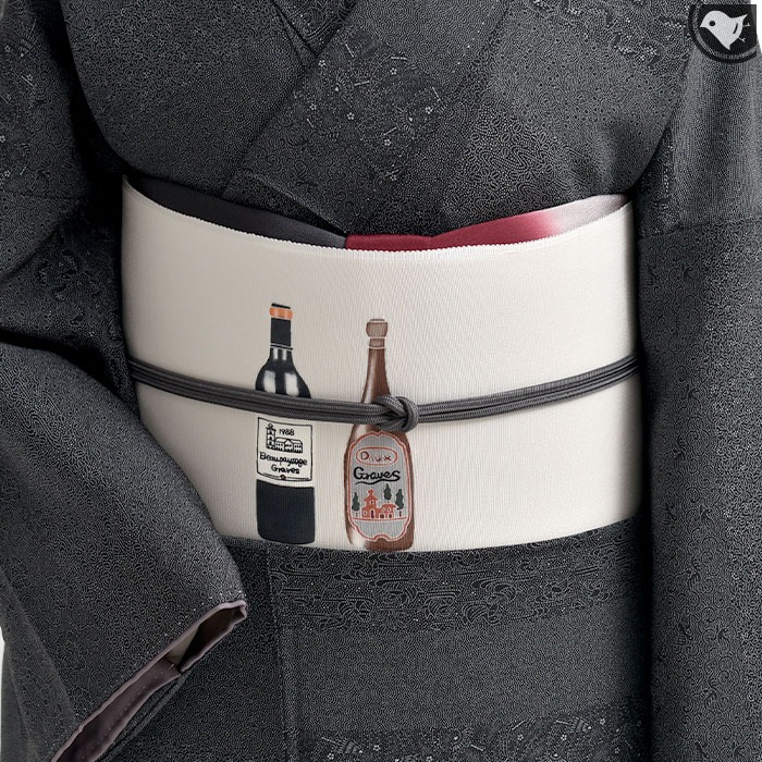 名古屋帯 新潟 十日町友禅 別注 Wine bottle 九寸 名古屋帯 おびや目あたらしい 正絹 日本製 お仕立てもの代込！貨物輸送・代引っ張ること無料！[商いもの電話番号：20918] レディースファッション-和服