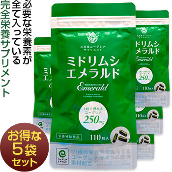 19460円 当店限定販売 5個セットミドリムシエメラルド110粒 ユーグレナ 健康食品 59種類の栄養素 サプリメント みどりむし 栄養補助食品 パラミロン 葉酸 コエンザイムQ10 アントシアニン 沖縄県石垣 ミドリムシ