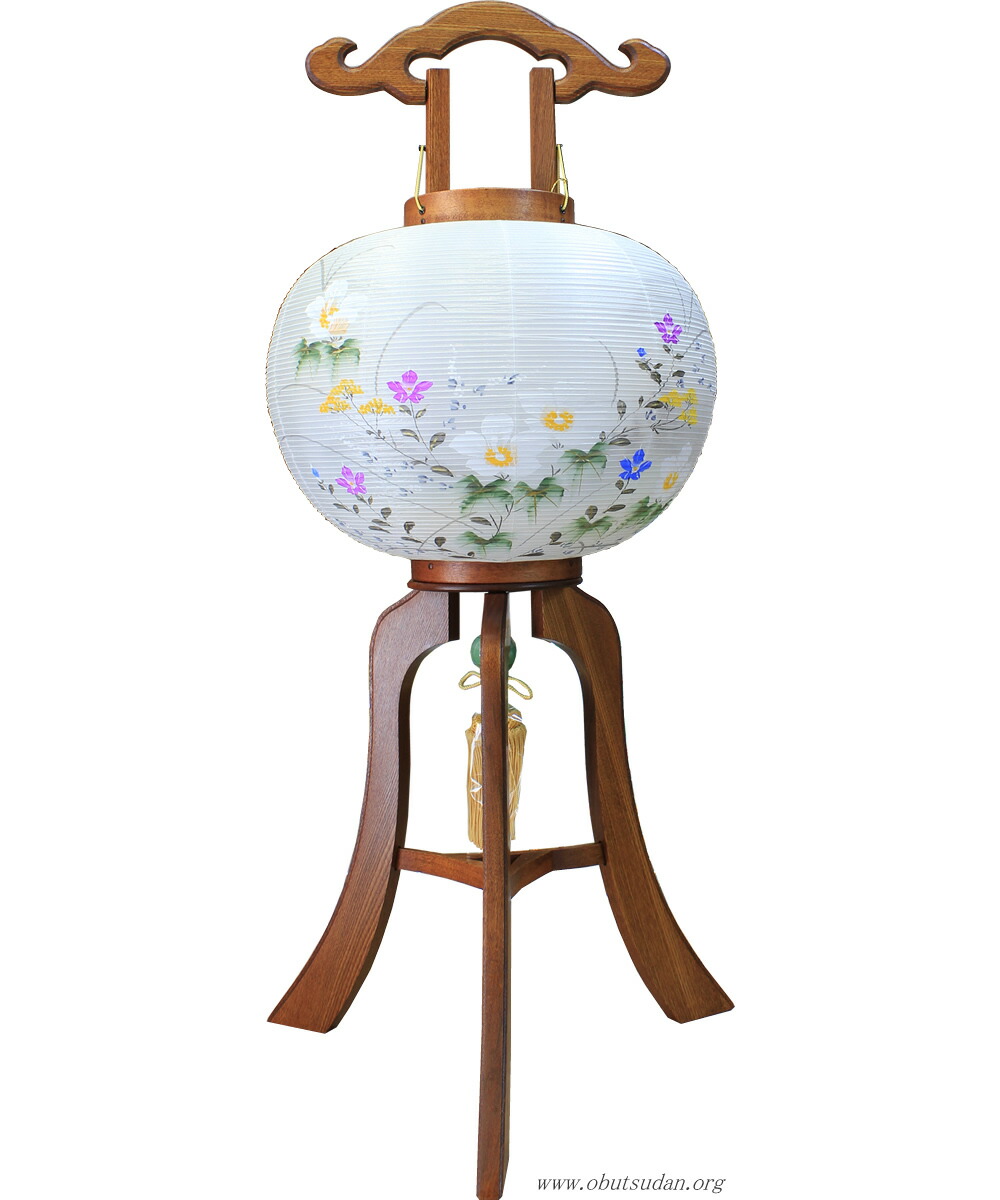 黒檀のお仏壇と仏具、漆塗り絹張り手描き絵お盆提灯(みのじ製岐阜提灯)一対 黒檀のお仏壇と仏具各種、漆塗り絹張り手描き絵お盆提灯(みの