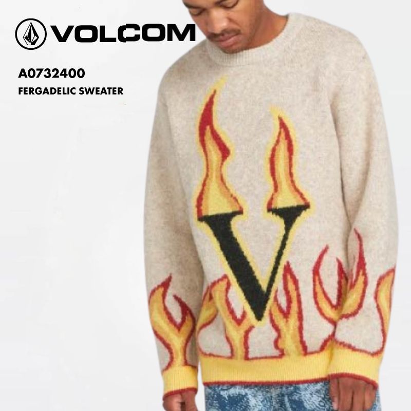 VOLCOM/ボルコム メンズ セーター FERGADELIC SWEATER 2024 FALL A0732400 レギュラーフィット クルーネック ヘビーウェイト スキー スノボ 防寒 暖かい レトロ ロゴ Lサイズ 大きめ レギュラーフィット ファーガス・パーセル 秋冬 ニット 男性用 《☆》 型落ち アウトレット