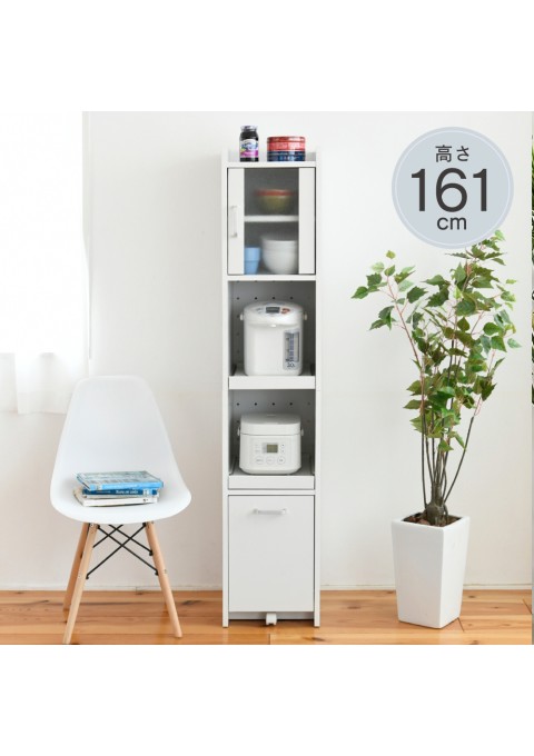 カラー:WH ホワイト すきま 隙間収納 キッチン ミニ 食器棚 キッチン家電収納 家電ラック 家電収納棚 コンパクト 収納 スリム ラック 棚 幅33 高さ 160 扉付 キッチンラック JK-PLAN