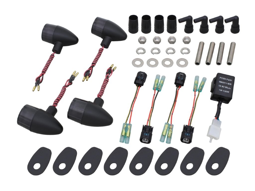在庫有り POSH ポッシュ LED クラシカル 砲弾タイプウインカー車種専用キット ブラックボディ/スモークレンズ Z900RS/CAFE Z650RS 132097-76