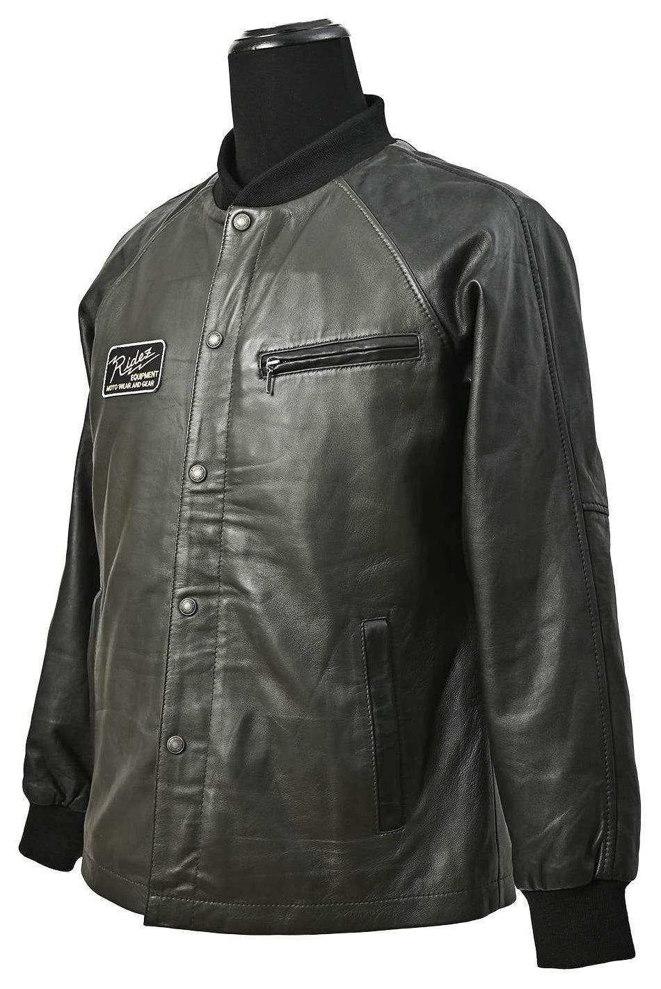 RIDEZ ライズ バイク用 【Mサイズ】カークラブコート レザージャケット プロテクターポケット付き オリーブ RLJ223-OL-M｜OCC　netshop