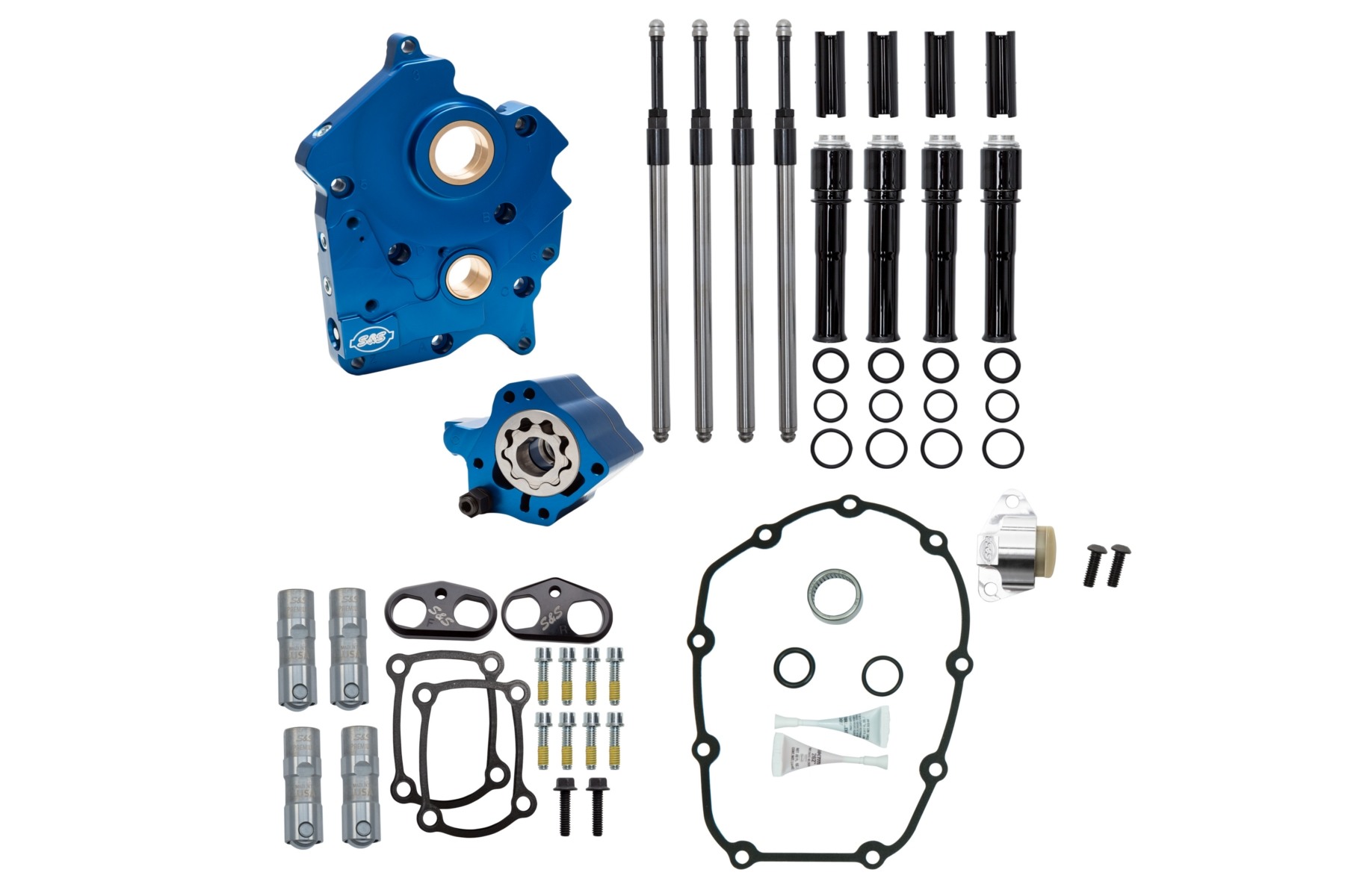 S&S Cycle エスアンドエスサイクル カムチェストキット/ブラックプッシュロッドカバー M8 Oil Cooled/チェーンカム用 310-1262