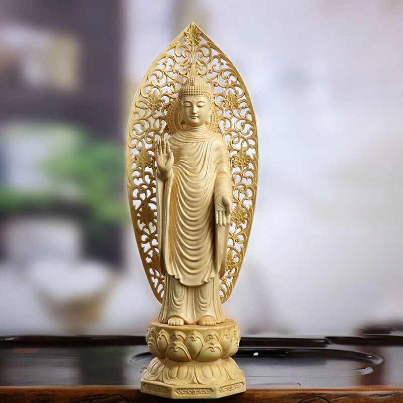 木彫り 仏像 お盆 西方三聖 阿弥陀如来 阿弥陀如来像 文芸品 置物 贈り物 手作り｜OCEAN29　店
