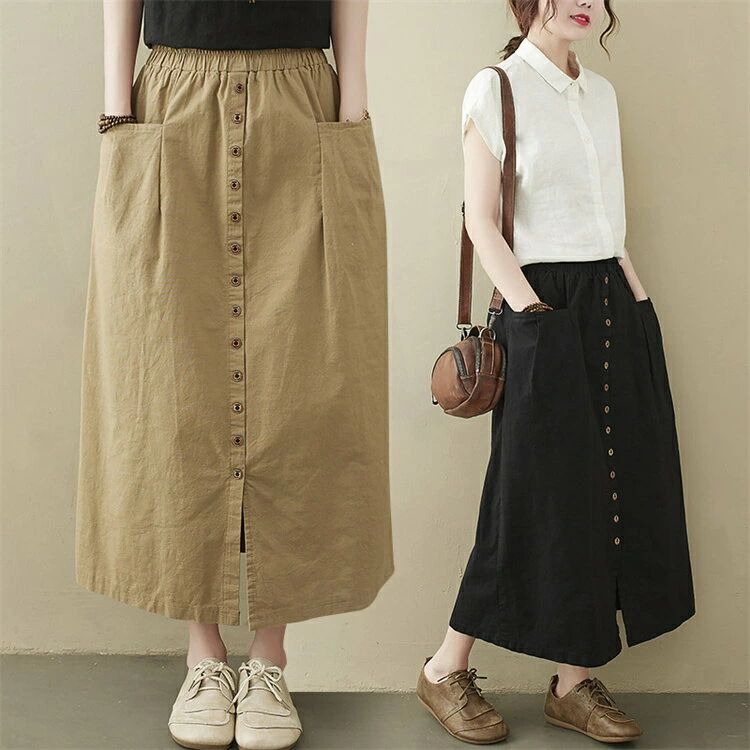 レディース スカート Aラインスカート 綿麻 フレアスカート 綿麻スカート ロングスカート マキシスカート ゆったり ウエストゴム シンプ