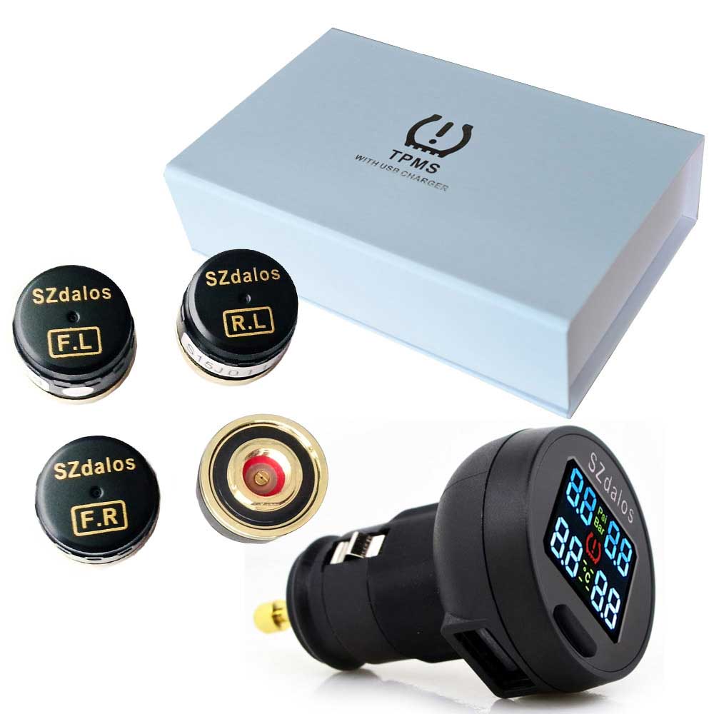 SZDALOS TPMS タイヤセーフ TP200 LCDワイヤレス タイヤ 空気圧 モニター システム USBシガレットチャージャー付き 外部センサー カー|OCEAN29 店