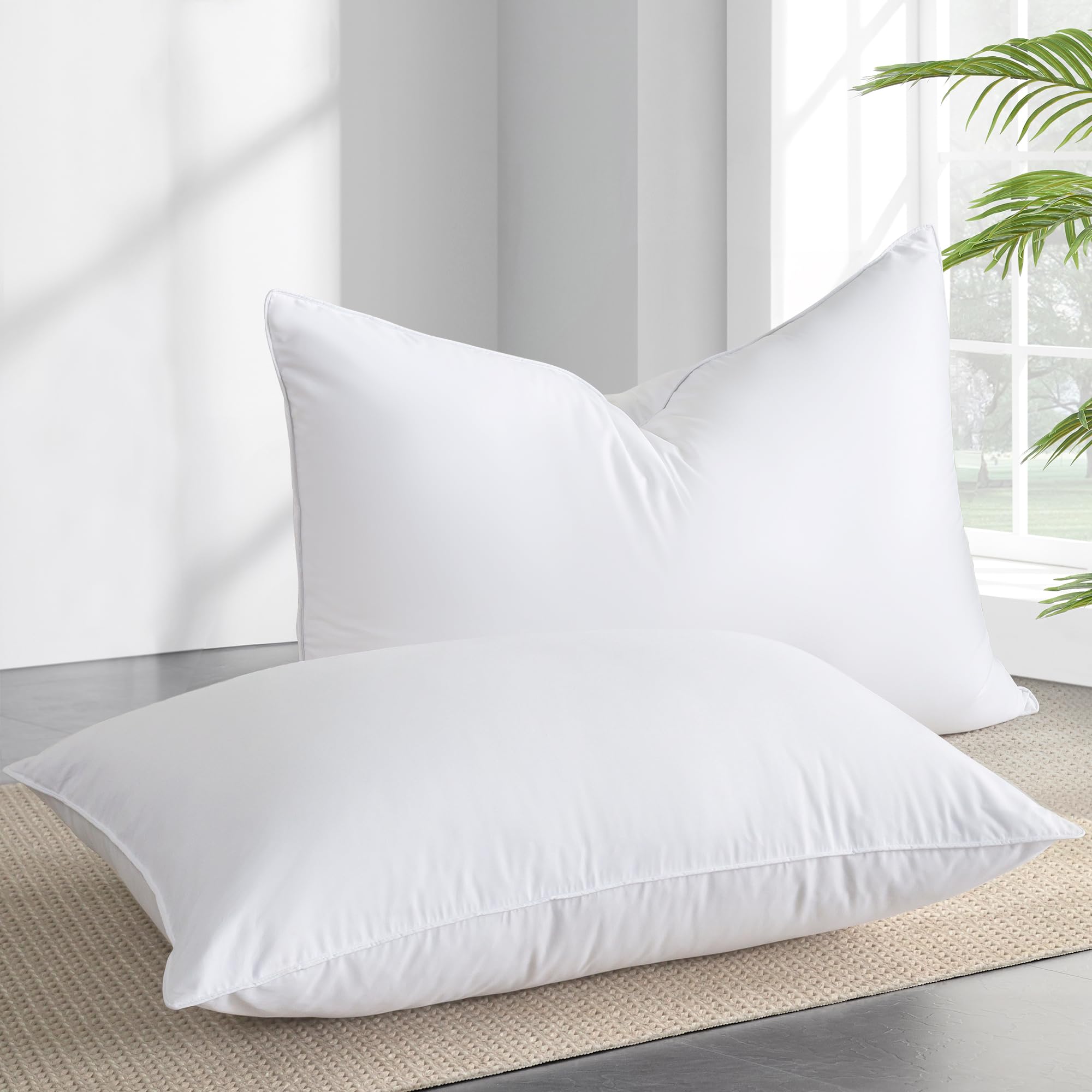 グースフェザーダウン枕 キングサイズ 2枚セット - 睡眠用ラグジュアリーソフトフェザーダウン枕 - ホテル品質のベッドピロー - ポリエ|OCEAN29 店