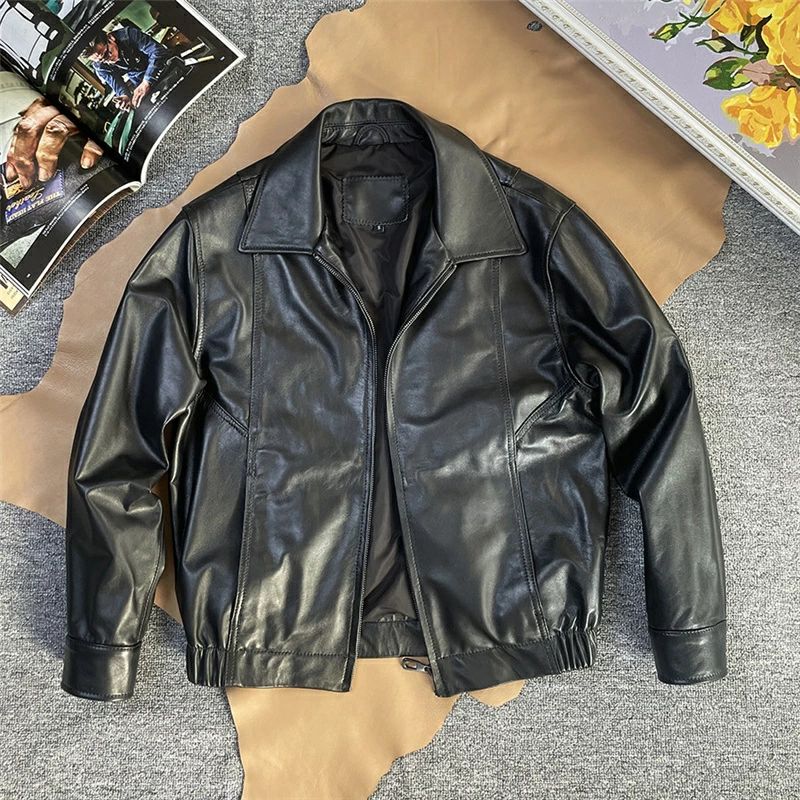 レザージャケット メンズ 本革 レトロ ジャケット ゆったり レザーコート ラムレザー 折り襟 高級 野球 革ジャン 秋 大きいサイズ ショ|OCEAN29 店
