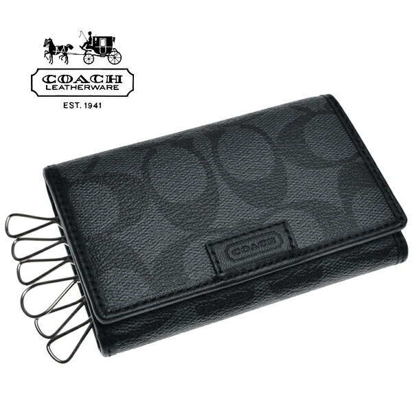楽天市場 コーチ メンズ キーケース Coach Mens 6連キーケース 黒 ブラック F Cq Bk Chs 6 Ring Key Case ヘリテージ シグネチャー 6リング キーケース アウトレット 送料無料 Calimart カリマート