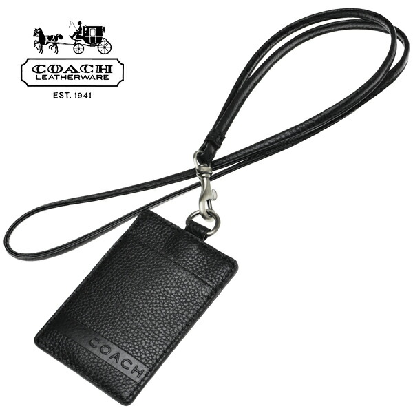 楽天市場 コーチ メンズ Idケース Coach Mens 本革 レザー 定期入れ パスケース ネックストラップ 黒 ブラック F929 Sv Bk キャムデン ペブルド レザー ランヤード アウトレット Calimart カリマート