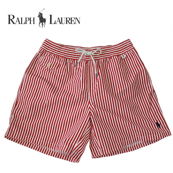 楽天市場 ラルフローレン 水着 海パン Ralph Lauren ポロ Polo メンズ 紳士用 スイムウェア ショーツ サーフ ハーフパンツ ストライプ 赤 レッド Calimart カリマート