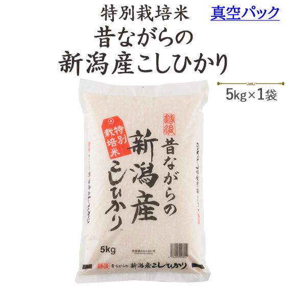令和６年産　<br>真空パックで美味しさ長持ち♪<br>特別栽培米昔ながらの新潟産こしひかり白米5kgx1袋<br>【送料無料】※一部地域を除く