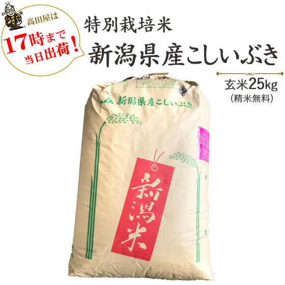 令和4年産特別栽培米新潟産こしいぶき玄米25kg/白米4.5kg×5袋(精米無料