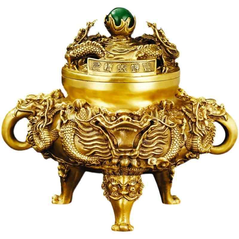 線香立て 今めかしい 仏具 仏壇 香炉 アンティーク調 瀬戸もの風 かざり付ける 飾りつけ 飾りつけ 蓋つき 室内装飾 オブジェ 銅 金管楽器 九龍 ブロンズ色つや