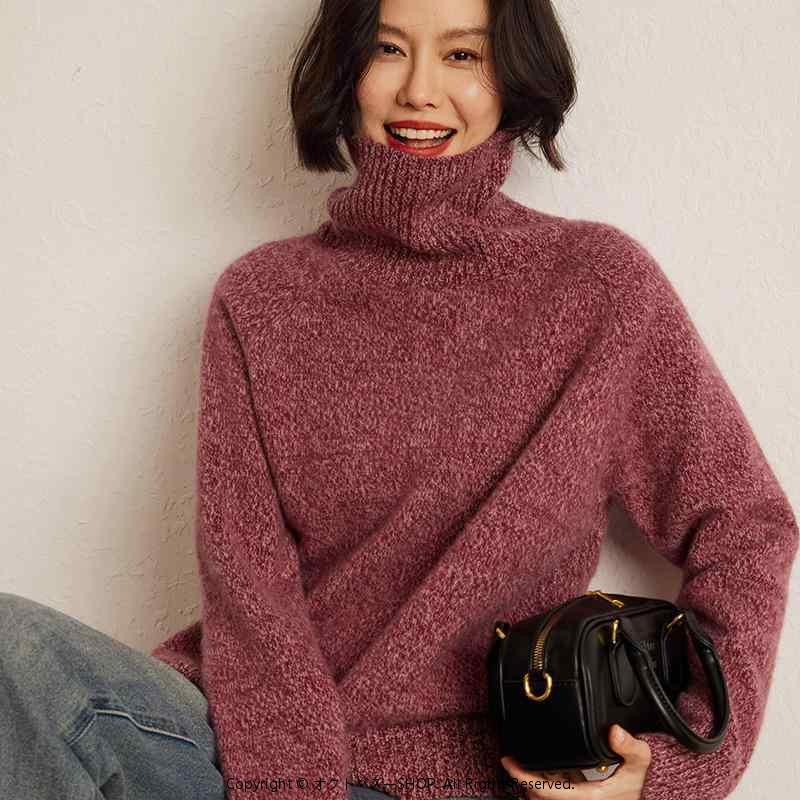 セーター レディース ソフトカシミヤ ハイネック 長袖 ゆったり ルーズフィット 厚手 プルオーバー ミックスヤーン デザイン編み カジュアル きれいめ 通勤 秋冬 トップス｜オクトパスーSHOP