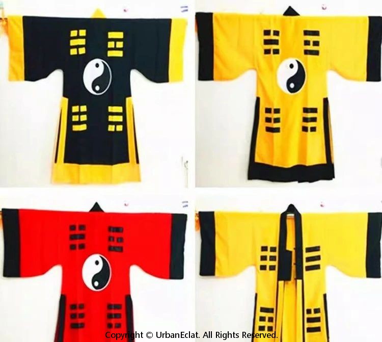 中国 民族衣装 道士 服 メンズ 大人 子供 長袍 帽子 払子 セット 武道 法衣 太極拳 八卦経 ハロウィン コスプレ 黄色 大きいサイズ 黒 赤