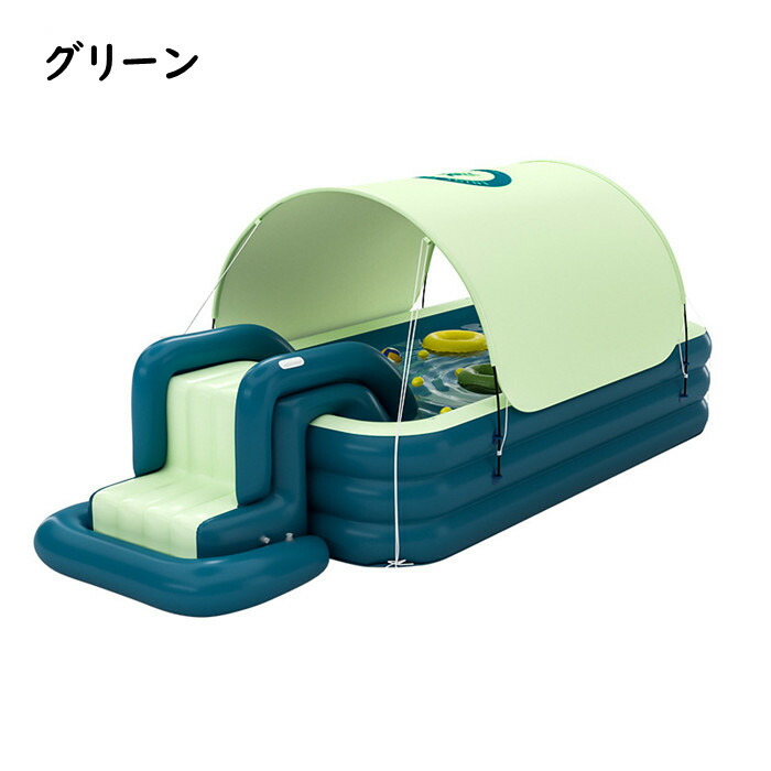 プール大型家庭用プール電動ポンプ付きビニールプール屋根付きシェード付き折り畳み式簡易収納大きい長方形急速成形滑り台別売りサイズ210cm