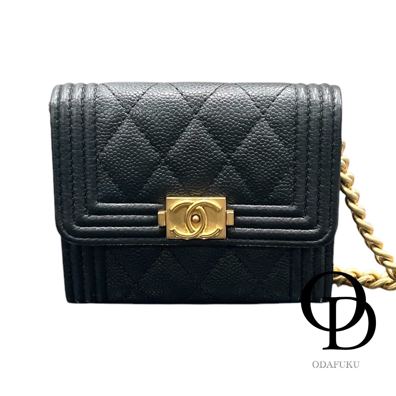 【中古】シャネル CHANEL 男の子シャネル キャビアひと肌 チェーン店肩先 黒いことゴールド BOY CHANEL  Caviar Skin black Gold レディースバッグ-ショルダーバッグ・メッセンジャーバッグ-バッグ・小物・ブランド雑貨