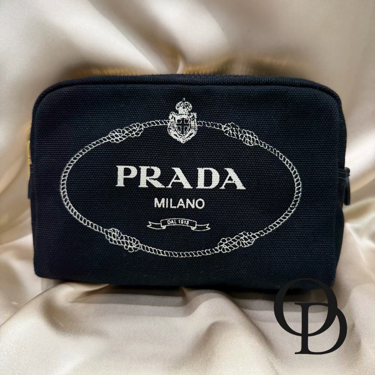 【中古】プラダ PRADA カナパロゴポーチ Canapa Logo Pouch 1NA021 ネロメタルコ Metallic Black