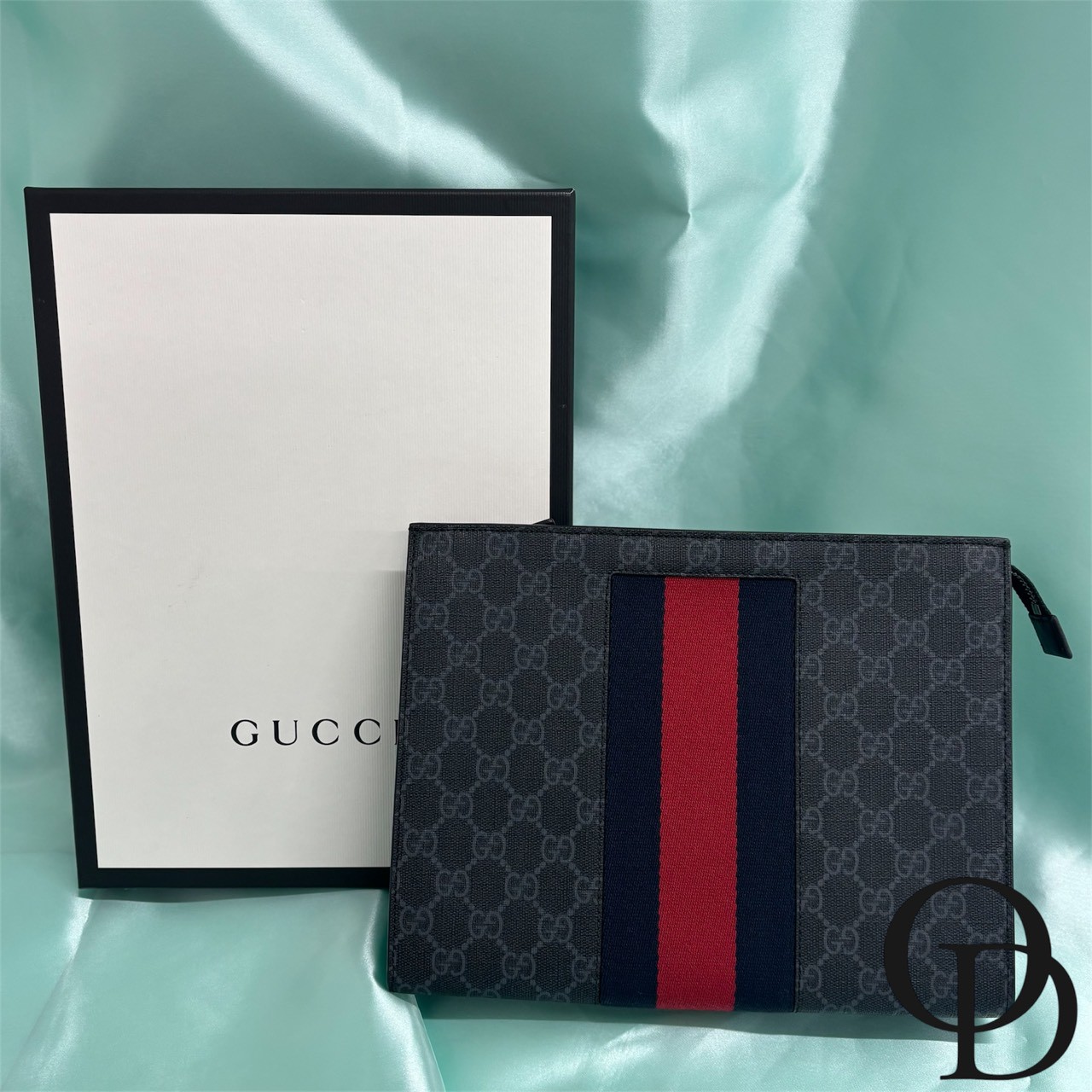 【中古】GUCCI  グッチ 475316 GGスプリーム クラッチペダル御徒面子 薄墨色×黒いこと GG Supreme Clutch Bag gray×black