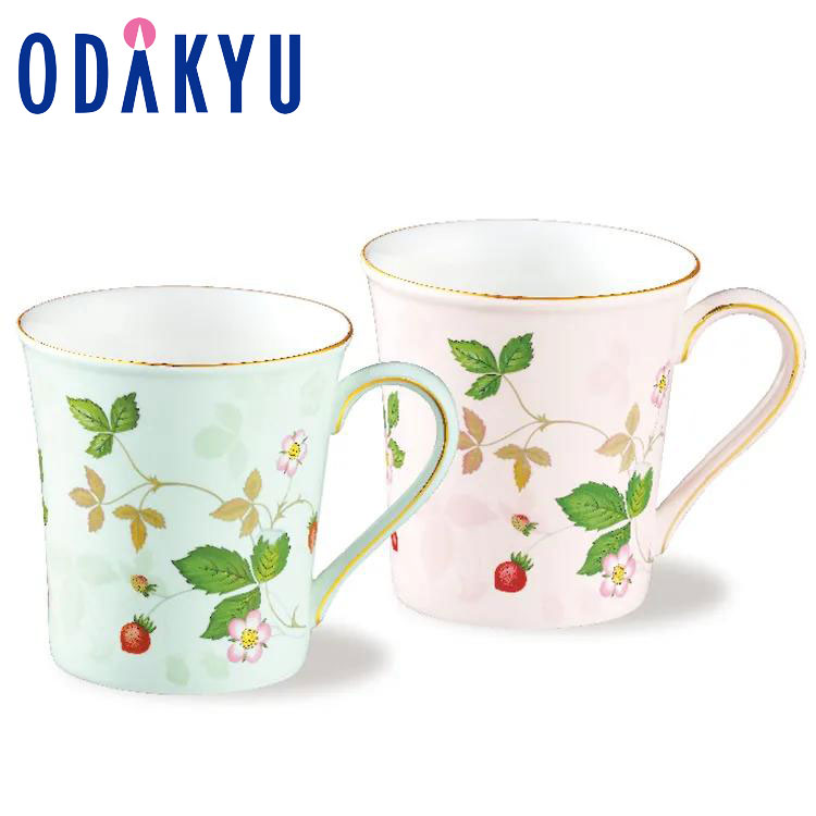 ギフトラッピング ［ ウェッジウッド ］ ワイルドストロベリーパステルマグ ピンク・グリーン ｜7-10日程度でのお届け※沖縄・離島へは届不可(A)画像