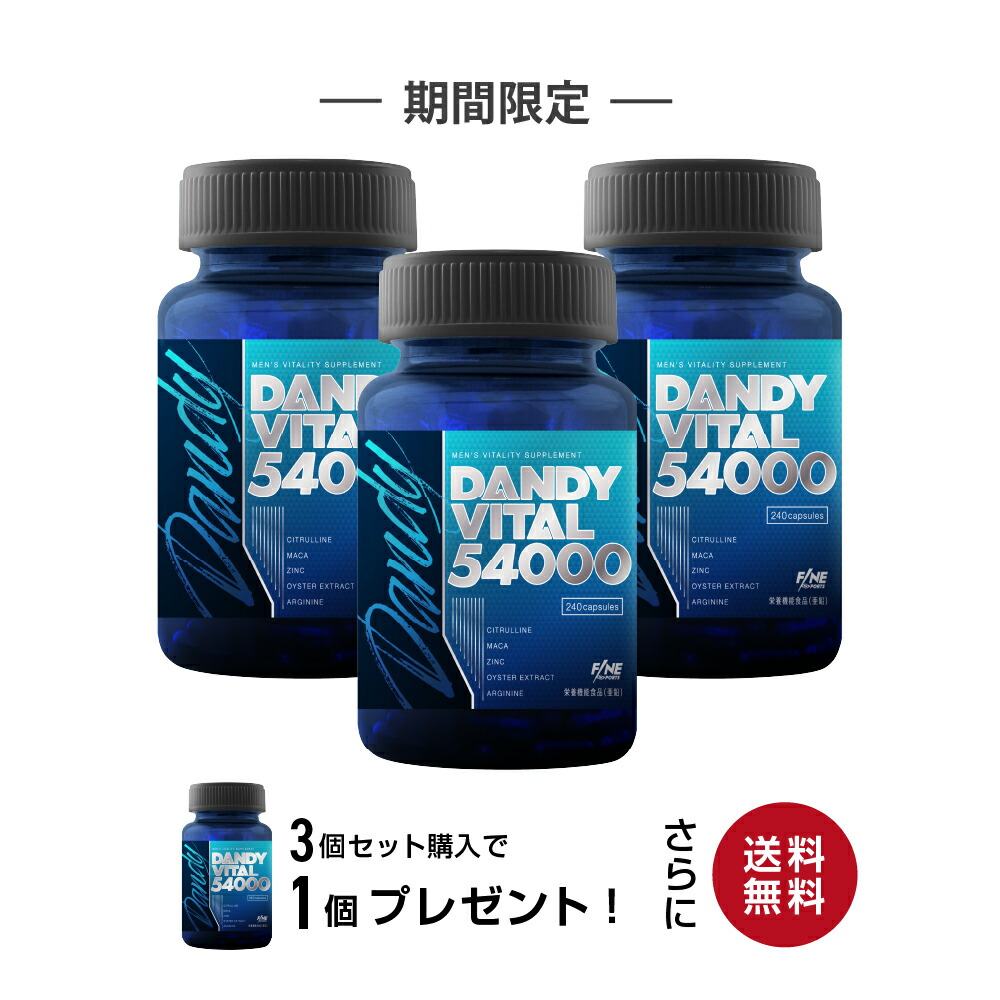 【お買い物マラソン 限定】3個セット購入で1個無料！ FINESPORTS ダンディバイタル54000 240粒30日分 国産 シトルリン マカ アルギニン 亜鉛 厳選16種 ※ポスト投函対応していません。
