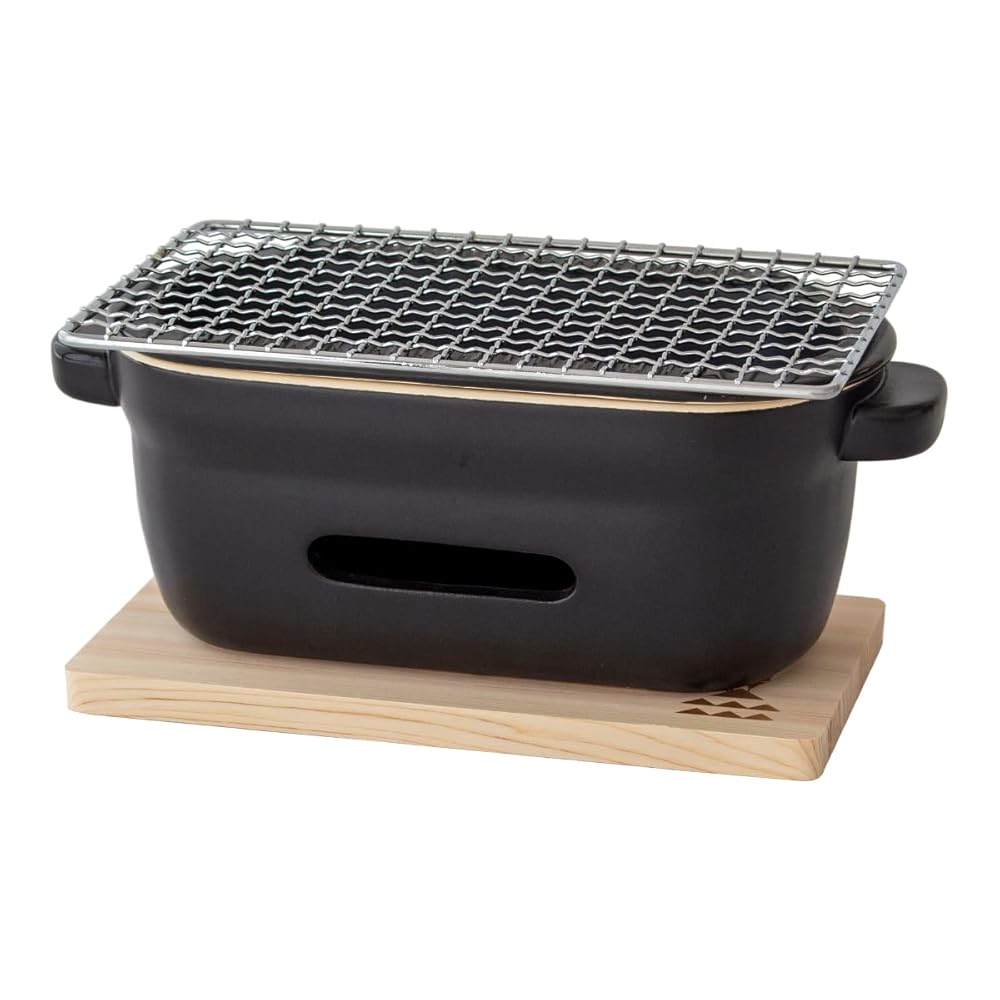 かもしか物の具店 陶の炭火コンロ 角 黒 角網・一枚板付き添い人 水コンロ 卓上 瀬戸もの 萬古焼 日本製