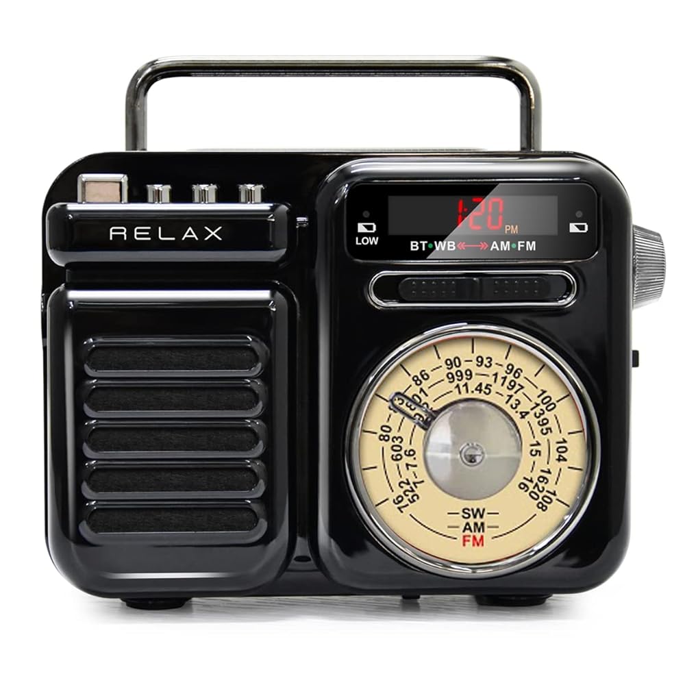 【貨物輸送無料】 RELAX マルチ レトロラジオ 金棒引き 1台7役 携帯型ラジオ受信機 Bluetooth MP3 快い音生まれ変わり LED点火装置 黒いこと