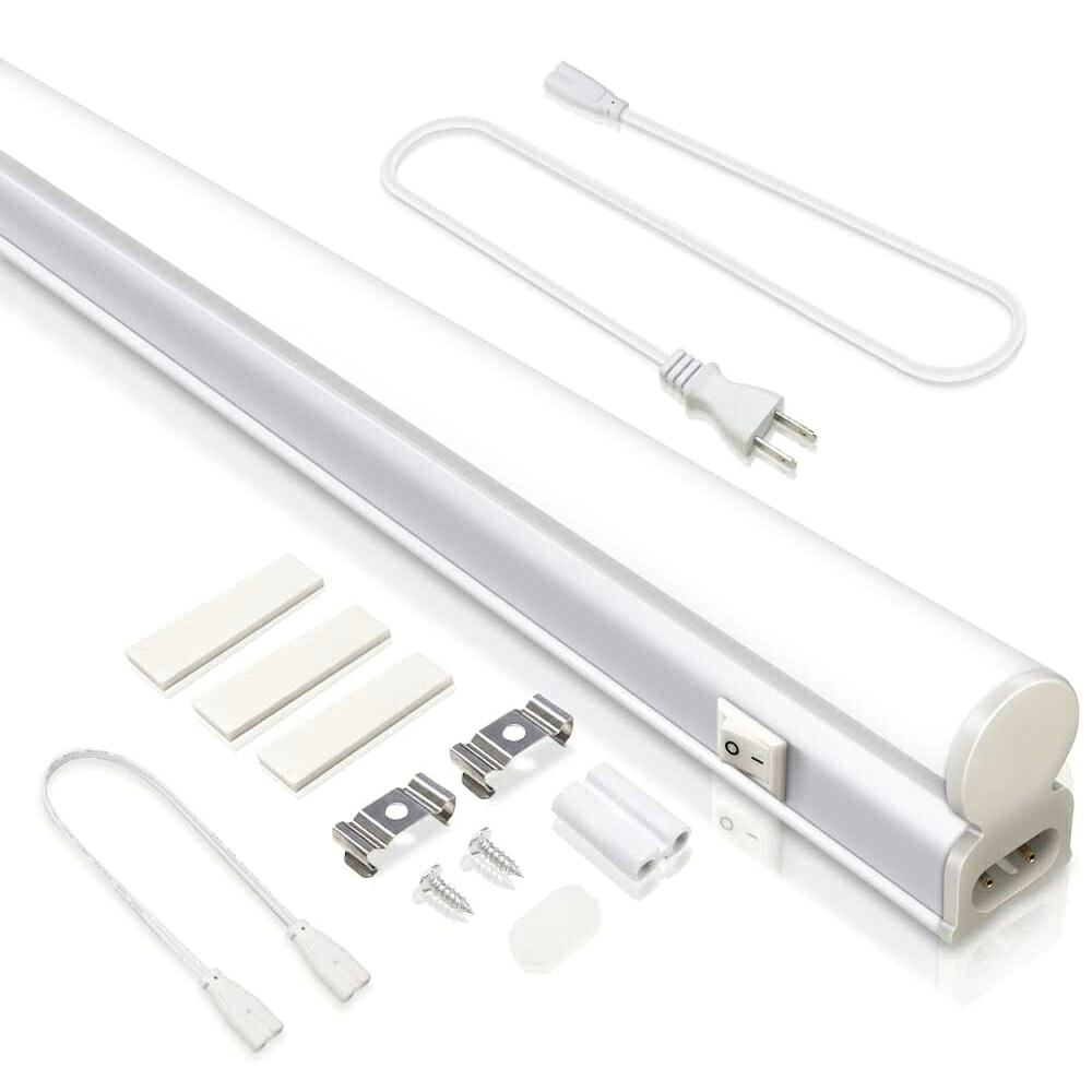 即納！led蛍光灯 昼光色 6000K 1300LM T5 20W形 直管器具一体型 シームレス連結 LED蛍光灯 スイッチ付 60cm 600mm 消費電力9W 高輝度 グロー式 AC85-265V対応 工事不要 LEDライト 3M電源コード 軽量版 蛍光灯 led 送料無料 PSE